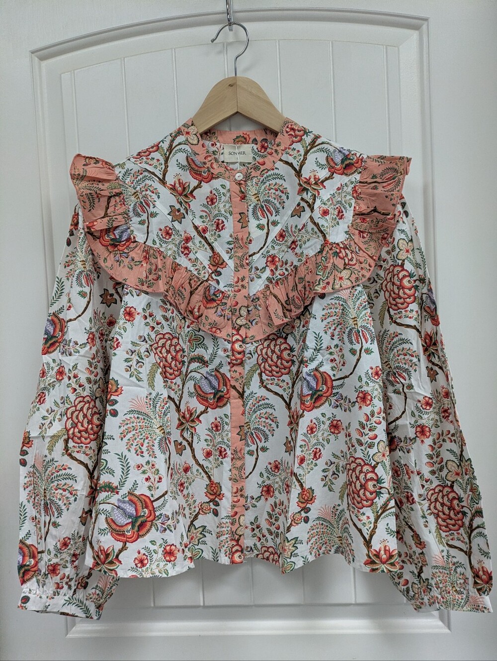 Sonmer Dorothy floral Ruffle-Trim Cotton Blouse - Pink Multi